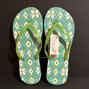 All for Color blue & green floral/ikat print flip-flops - NWT – size 9